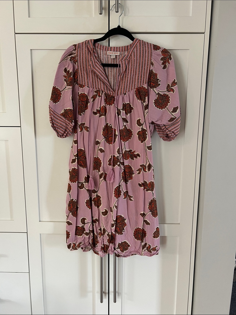 Knox Rose Pink and Orange Striped and Floral Babydoll Dress size S